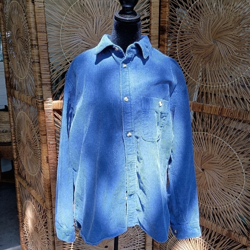 Urban Outfitters Mens Blue 100% Cotton Corduroy Button-Up Shirt_Small
